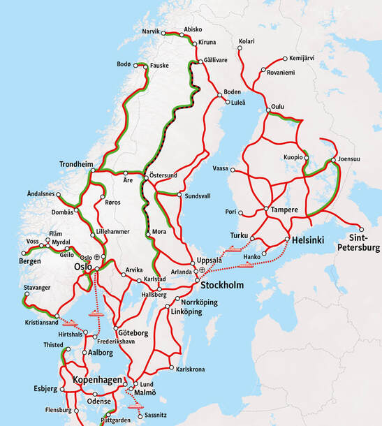 Mappa dei treni della Norvegia