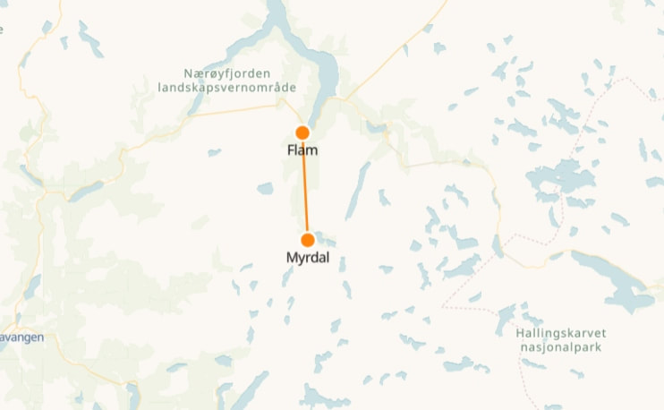 Mappa da Flam a Myrdal 