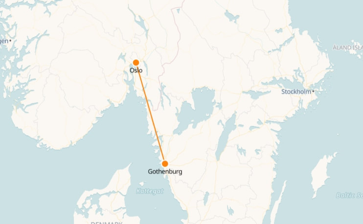 Mappa da Oslo a Göteborg
