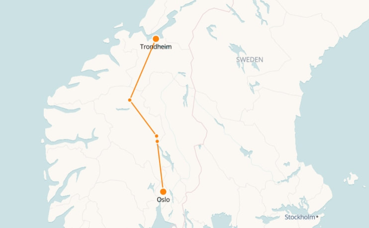 Mappa da Oslo a Trondheim