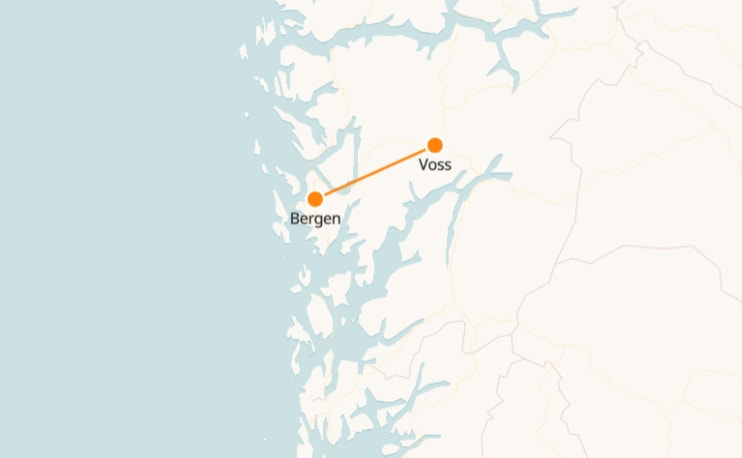 Mappa da Bergen a Voss 